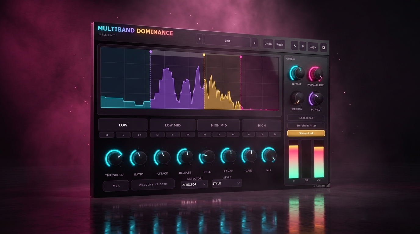 JK ELEMENTS' proprietary multi band compressor plugin